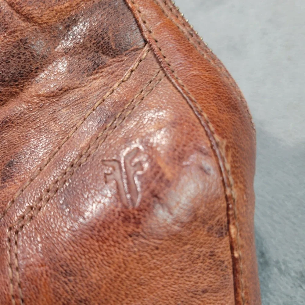 Frye Carson Wedge Bootie Womens 7M Cognac Brown Leather Back Zip‎ Ankle 3470655